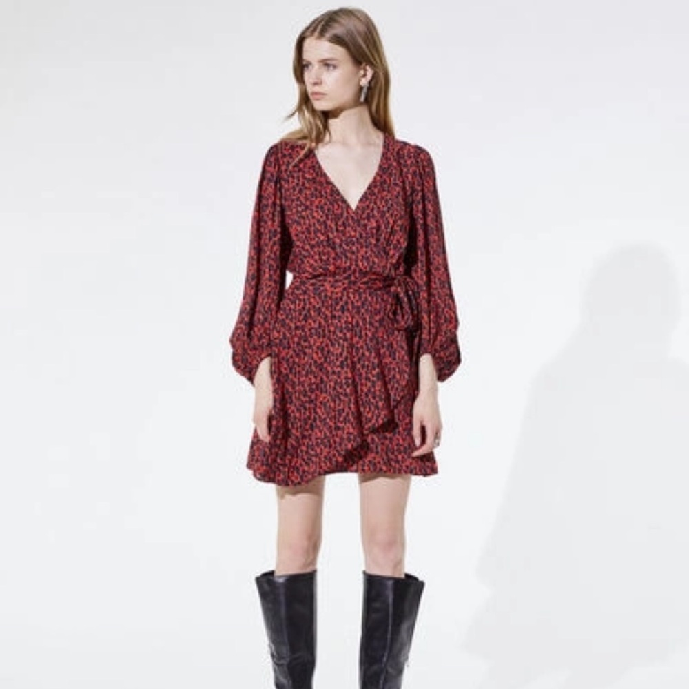 IRO Boina Vibrant Red and Black Long Sleeve Dress